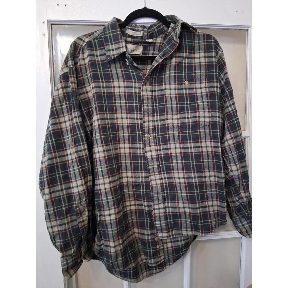 VTG Bill Blass Casual Button Down Flannel Shirt Men's XL Chest Pocket Green K1